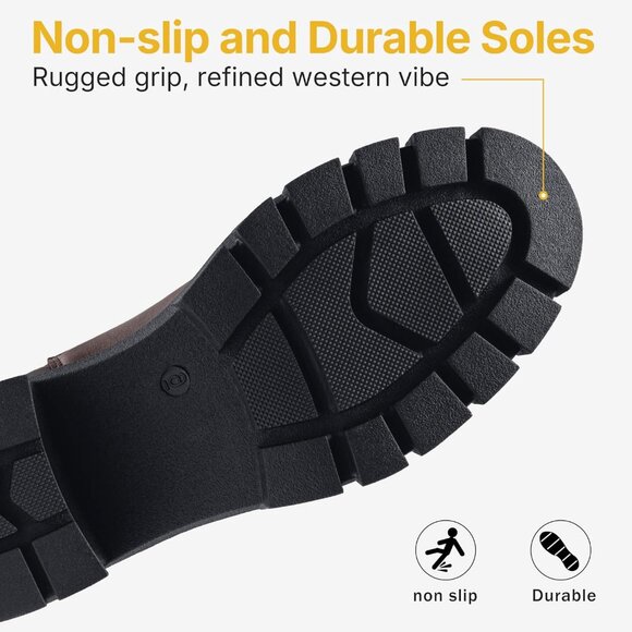 Vepose Women's Brown Faux Chelsea Leather Lug Sole Elastic Slip on Ankle Booties - Picture 7 of 9